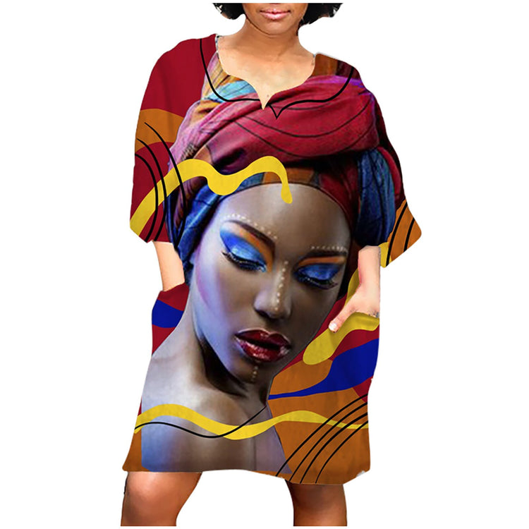 African Dresses for Women Dashiki Print Tribal Ethnic 2021 News Fashion V-neck Ladies Clothes Casual Sexy Dress Robe Party