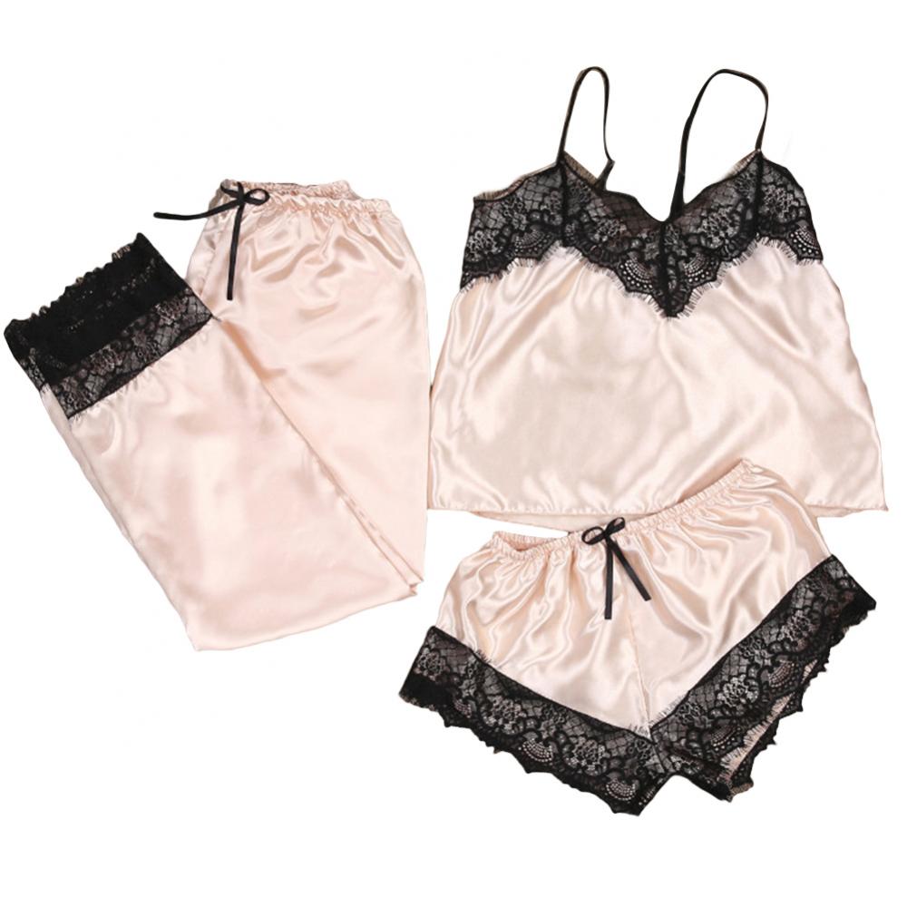 New Women Ladies Satin Lace Mesh Sleepwear Babydoll Lingeries Nightwear Shorts Pyjamas Sets