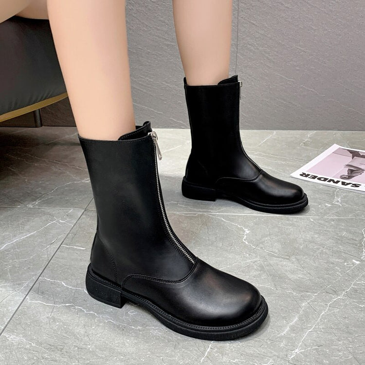 New Winter Casual Ankle Fashion Women's Mid-heel Platform Shoes Gladiator Snow Boots Zipper Designer Motorcycle Boots Zapatos