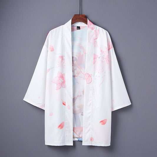 #5040 White Summer Coat Women Summer 2021 Casual Printed Jacket Loose Harajuku Cartoon Girls Printed Kimono Coat Female Cardigan