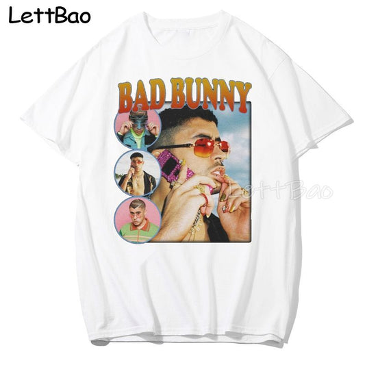 Bad Bunny 100% Cotton Men T Shirt Hip Hop Tees Streetwear Cool Mens Clothing Oversized T-shirt Harajuku T Shirt for Men O-neck
