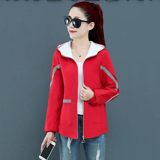 New 2021 Large size hooded jackets women casual loose oversize stripe coats ladies long sleeve Spring Korean style outwear