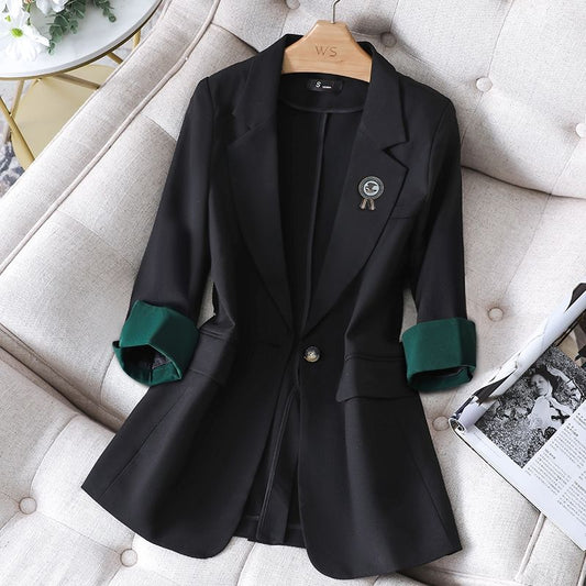 New Fashion Blazer Coat Female Single-button Korean  Long Sleeve Solid Casual Elegant Professional Office Ladies Fashion Coat