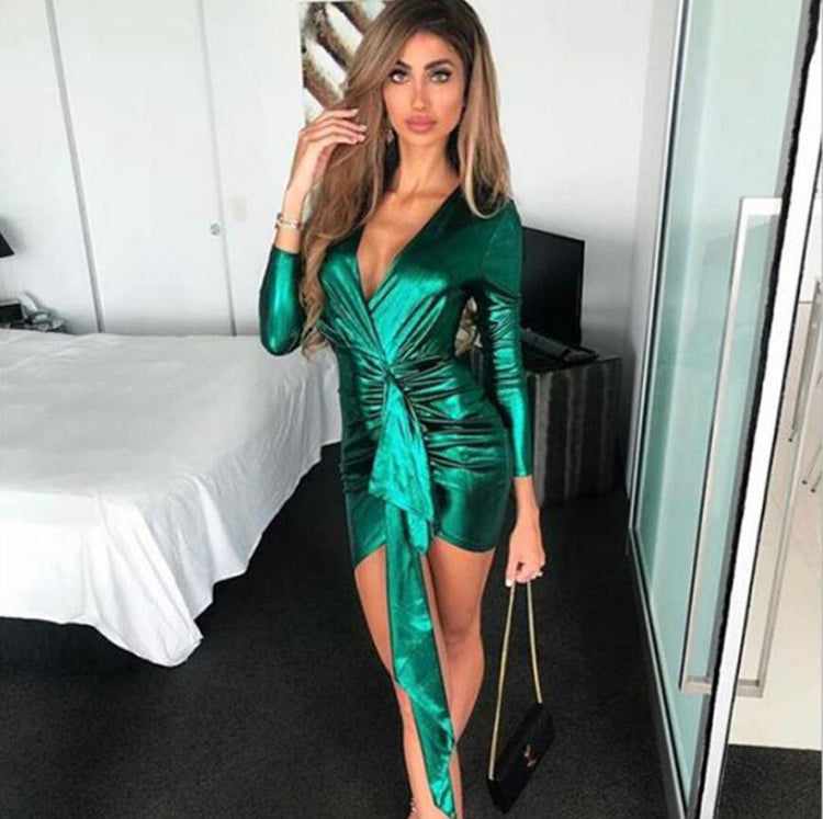 2019 Spring Wrap Bandage Bodycon Dresses Women Deep V Neck Mini Sexy Dress Colorful Elegant Green Summer Party Dress Vestidos