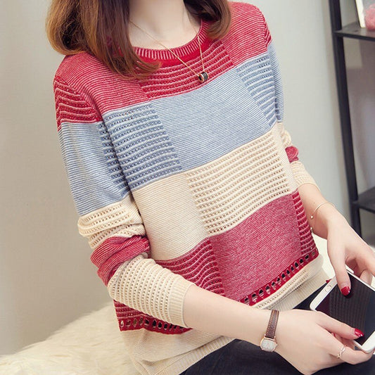 Ladies Knitted Sweater Women Pullovers PatchworkJumper Spring Autumn Basic Women Sweaters Pullover Soft Fit Top Knitwear Female