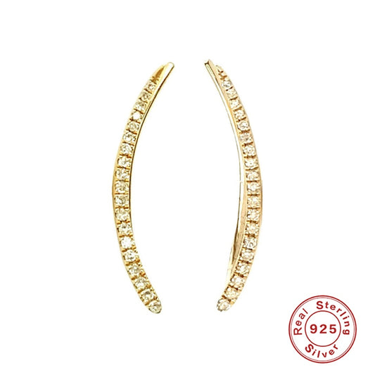 Aide 925 Sterling Silver Gold Arc Line Stud Earrings For Women Crystal Zircon CZ Line Ear Climber Pendiente Piercing Earring