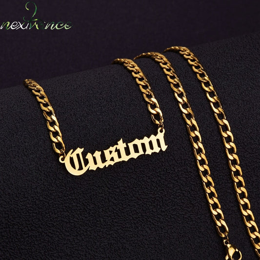Personalized Custom Name Necklace Pendant Gold Color 3mm Cuban Chain Customized Nameplate Necklaces for Women Men Handmade Gifts