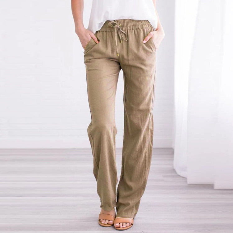 2021 Female Loose Ankle-length Long Pants Women Linen Cotton Pants Summer Spring Casual Solid Elastic Waist Straight Trousers