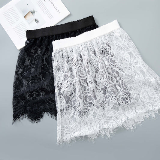 Women Sexy Mesh Lace Transparent Mini Tulle Skirt Underskirt Korean Fashion Ladies Elastic High Waist Black White Short Skirt