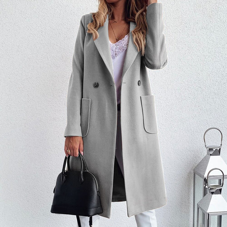 2020 Women Autumn Winter Double Breasted Long Wool Coat Ladies Long Sleeve Notched Collar Overcoat Parka Jacket Vintage