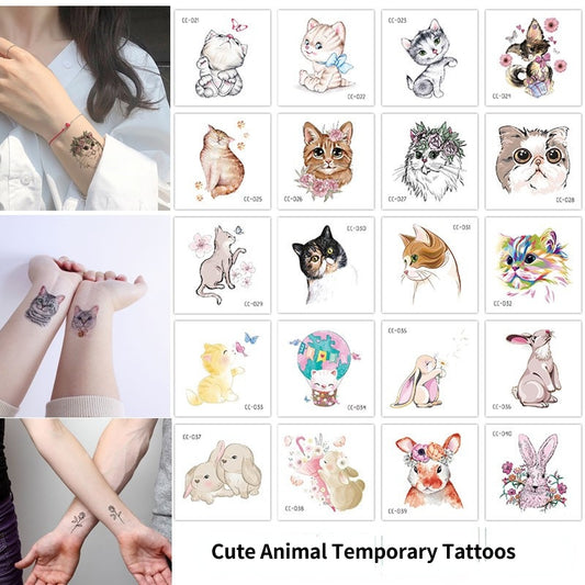 20pcs/set Cat Little Animal Waterproof Temporary Tattoo Sticker Cute Dog Flash Tattoos Body Art Fake Arm Tatoo for Women Girls