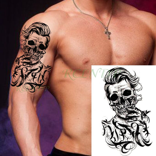 Waterproof Temporary Tattoo Sticker Skull Head Cross Letter Big Size Body Art Flash Tatoo Fake Tatto Stickers for Girl Men Women