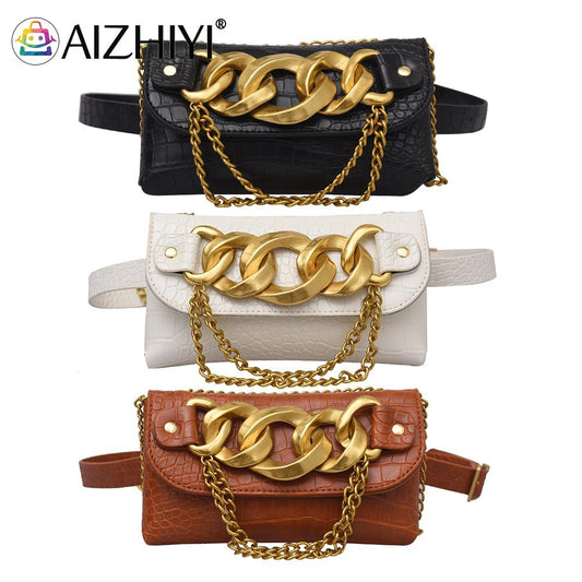 Fashion Women Alligator Pattern PU Leather Waist Belt Bag Small Phone Pouch Purse Ladies Fanny Pack Thick Crossbody Chest Bags