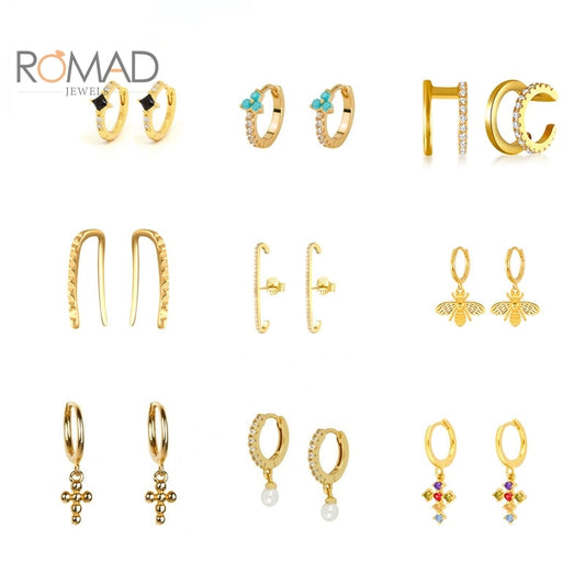 ROMAD Round Small Hoop Earrings For Women 925 Sterling Silver Snake Cross Pearl Earrings Jewelry Gold Earrings Pendientes Mujer