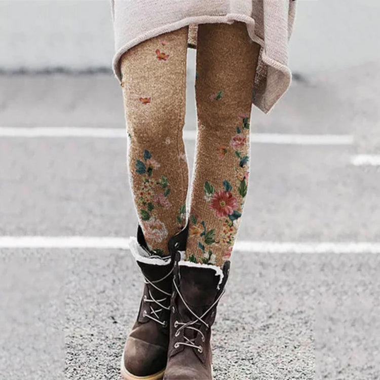 50%HOT Leggings Floral Print Long Skinny Pants Women Floral Print Elastic Waistband Trousers for Autumn