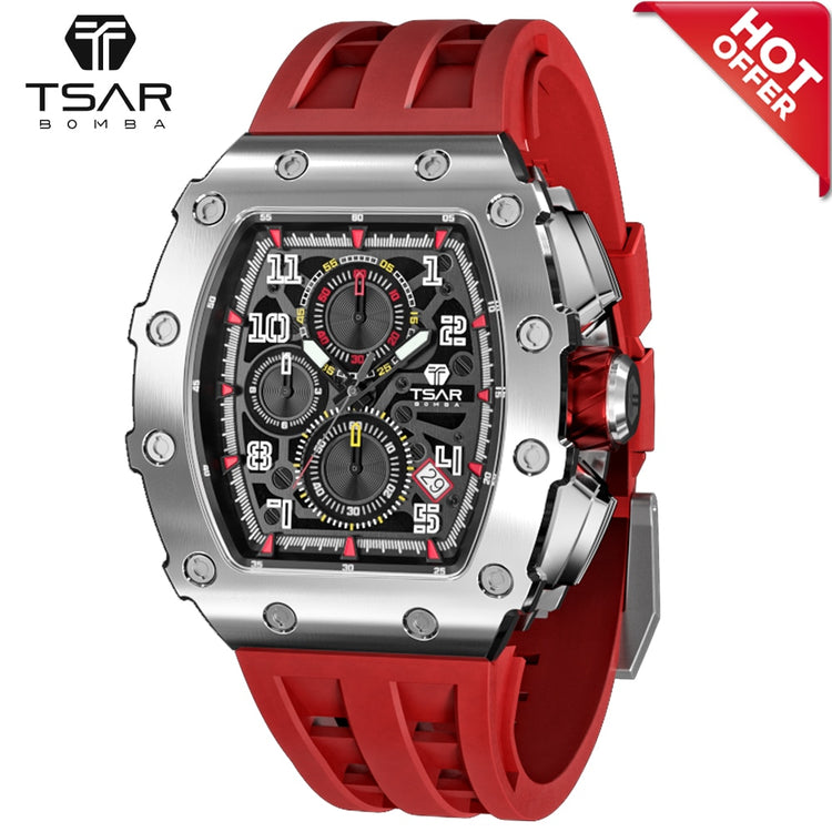 TSAR BOMBA Watch for Men Luxury Brand 50M Waterproof Stainless Steel Quartz Wristwatch Sport Chronograph Men Watch Montre Homme