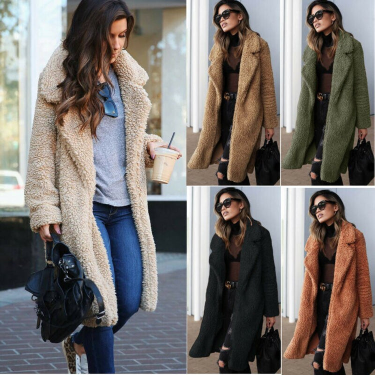 2019 Winter Warm Women Ladies Lapel Teddy Bear Coat Long Sleeve Faux Fur Fleece Jacket Overcoat Long Parka Blends UK