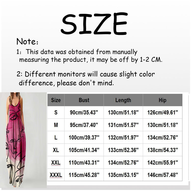 Plus Size Women Clothing Summer Dress Women Tie Dyed Print Drawstring Gradient Rendering Sling Long Dress Vestido De Mujer