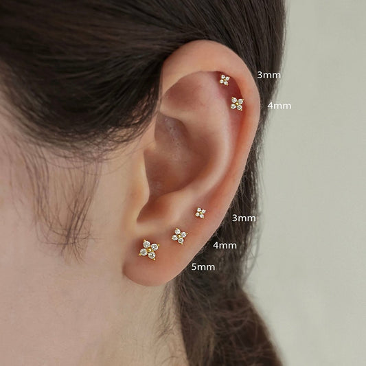 Huitan 3mm/4mm/5mm Flower Stud Earrings Delicate Girls Ear Accessories Piercing Fashion Earrings for Women New Trendy Jewelry