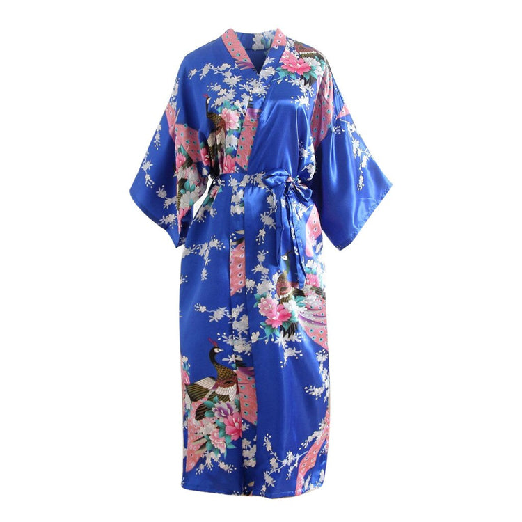 Women Vintage Flower Print Casual Kimono Maxi Long Dress Sexy Blossom Gown Bath Robe Lingerie Nightdress Chinese Robe Vestidos