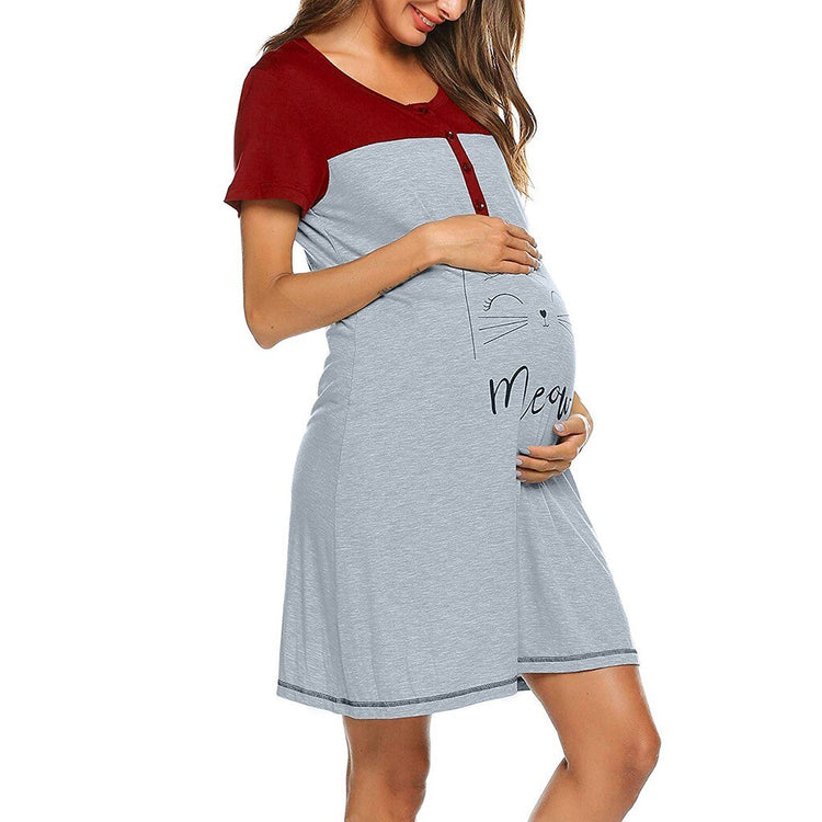 Women Maternity Short Sleeve Cute Print Nightdress Breastfeeding Dress Summer Plus Size Loose Dresses Short Sleeve Dress