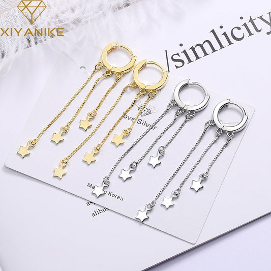 XIYANIKE 925 Sterling Silver Star Tassel Hoop Earrings Female Charm Fashion Simple Exquisite Temperament Jewelry Dropshipping