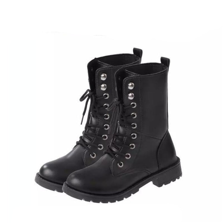 Black Leather Boots Women Shoes Size 42 Platform Boots Femme New Cheap Lace Up Buckle Boots Platfrom Shoes Bota Punk Feminina