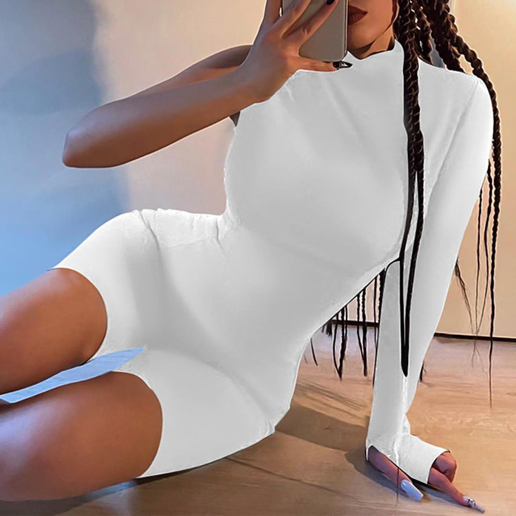 Black Summer Rompers Womens Jumpsuit Shorts Female long sleeve Gray White Sexy Bodycon Jumpsuit Women Playsuit