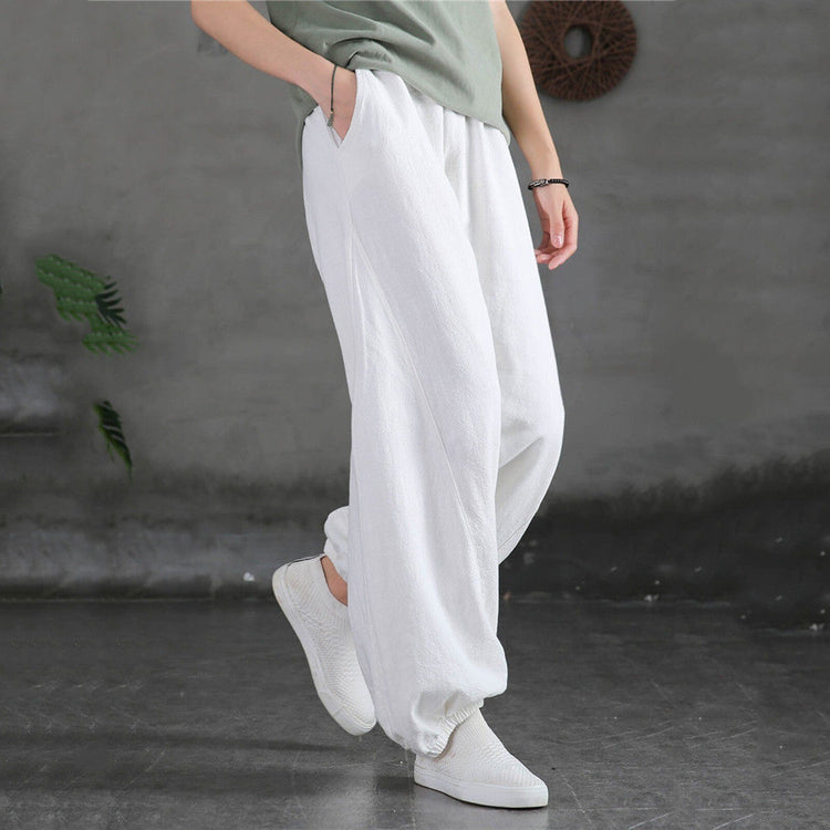2021 Casual Women Trousers Cotton Linen Pocket Elastic Waist Loose Bloomers Pants Daily Simple Comfy Pantalones Conjunto Mujer