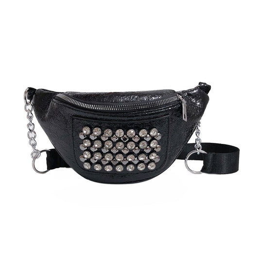 2020 New Women Waist Bag Multi-Functional Chest Bag PU Leather Shoulder Slant Outdoor Sports Zipper Shiny Diamonds