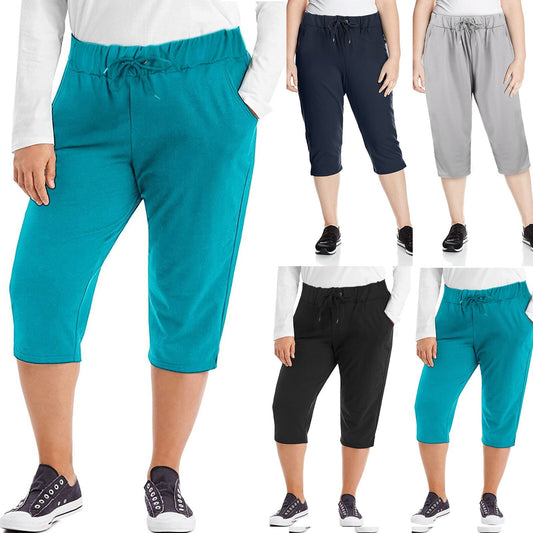 Trendyland Women's Casual Solid Color Drawstring Pocket Sport Pants 7-point Pants Streetwear Korean Clothing Summer Sportswear