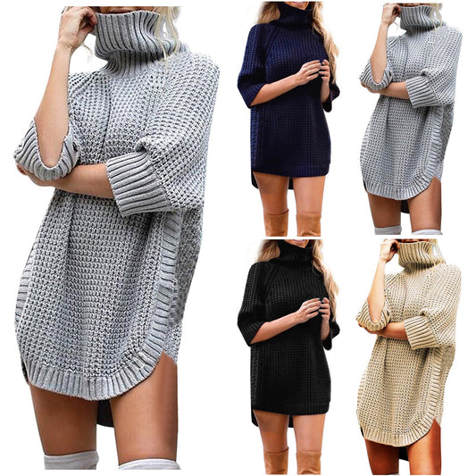 Fashion Women Autumn Winter Casual Irregular Solid Colors Half Sleeve Knitted Sweater Pullovers Knitwear Jumper Pull Femme#35