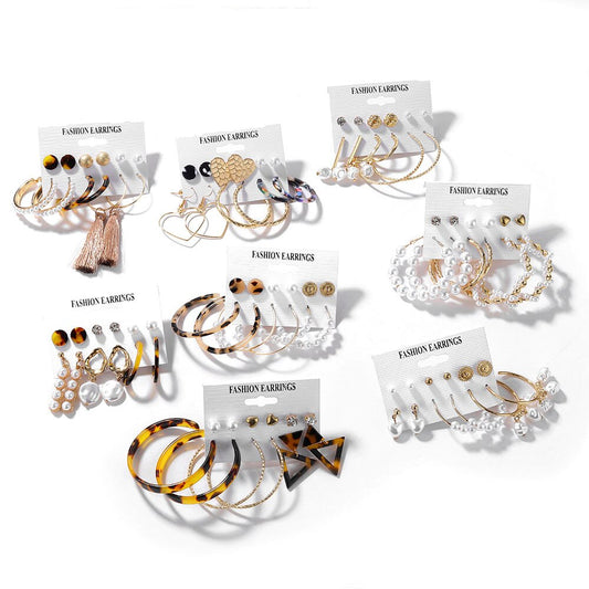 32 styles Hot Sale Trendy Earrings Acrylic Faux Pearl Circle Tassel Earings 6-Piece Set fashion earing for women wholesale