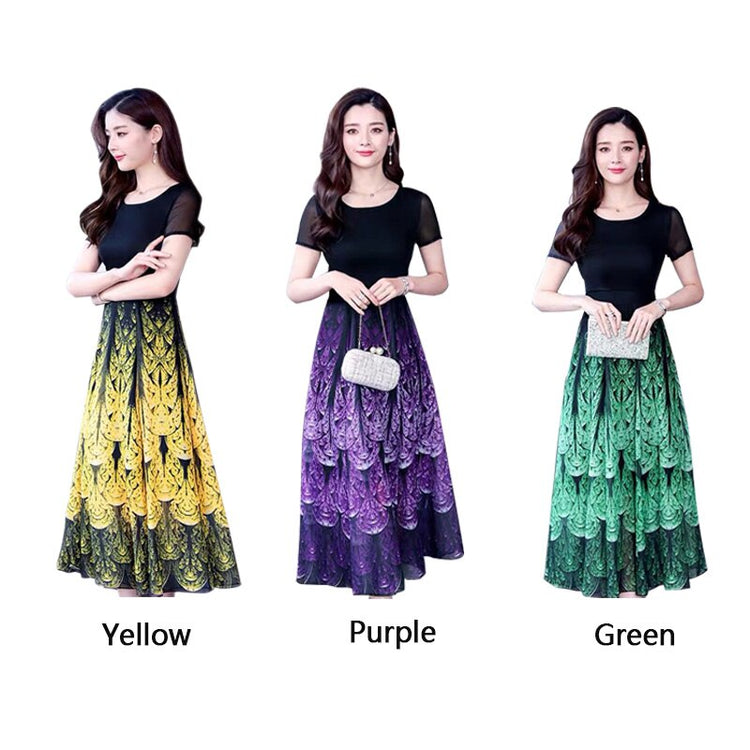 New Women Fashion Elegant Summer feather Long Vintage Floral Ethnic Ruffle Maxi Dress Print Ladies Evening Party Dress Sundress
