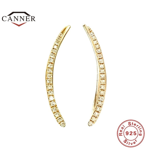 CANNER 925 Sterling Silver Gold Plated Scimitar Stud Earrings For Women CZ Zircon Piercing Earring Earngs Jewelry pendientes