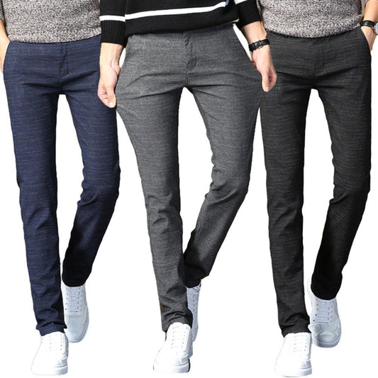 Men Solid Color Zip Button Closure Pockets Straight Long Pants Business Trousers
