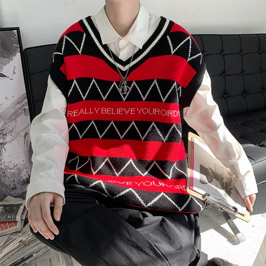 Striped Preppy Vests Men Sleeveless Knitwear Large Size S-3XL Ins Fashion Warm V-neck Soft Vintage Classic Daily Fall England BF