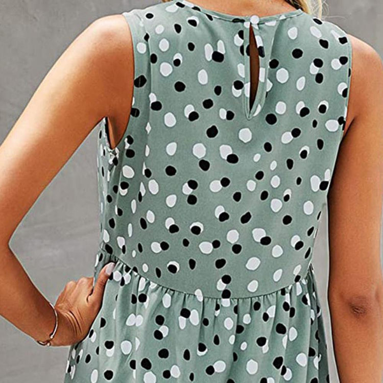 Summer Women's Dress 2021 Sundress O Neck Dots Print Sleeveless Large Hem Loose Knee-length Dress for Office