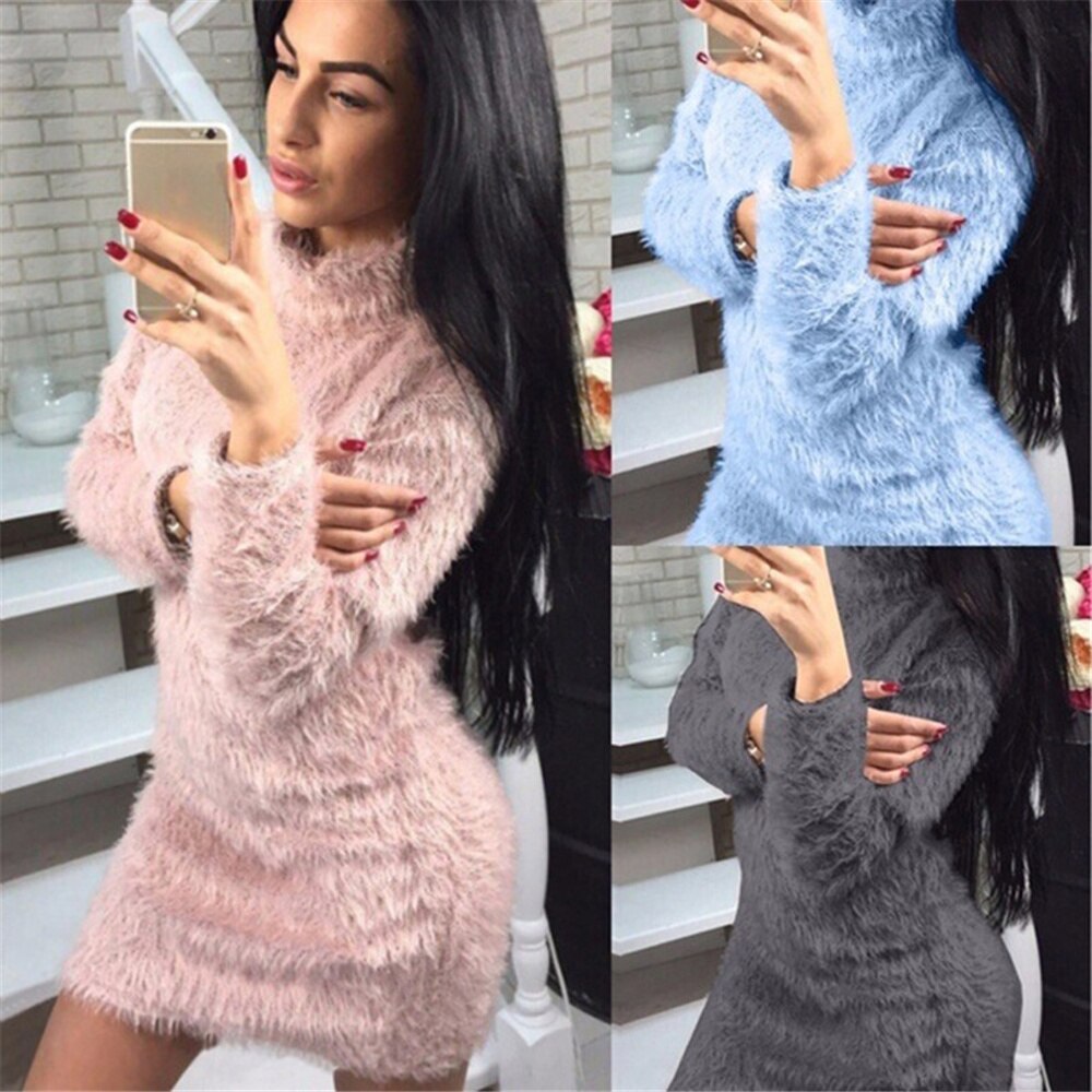 Women Dresse Autumn Winter New Sweater Women Korean Loose Pullover Sweater Wild Long-Sleeved Thin Knitted Long Sweater Dreeses