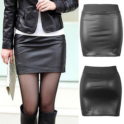 2021 Fashion Pu Leather Skirt Women Solid Black Mini Skirt Package Hip High Waist Skirts For Women Sexy Bottoms Clothing Jupes
