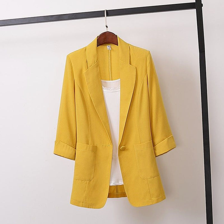 Fashion Women's Jacket Solid Color Yellow Black Cotton Fabric Loose Oversize Coat New Spring Summer Jackets 2021 OL Women's Suit
