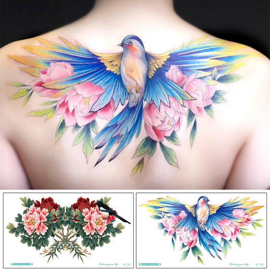 Color Flower Arm Waterproof Temporary Tattoos Bird Rose Women Summer Beach Sexy Chest Back Body Art Fake Tattoos Wholesale