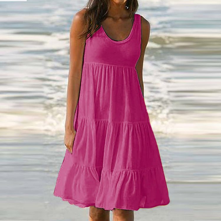 Women's Fashion Holiday Summer Solid Color Sleeveless Party Beach Dress vestido de mujer summer dress платья для женщин
