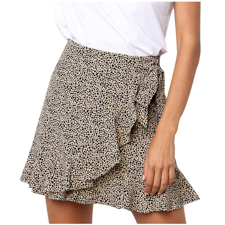 Fashion Women Casual Print Ruffles A-Line Pleated Lace Up Bandage Mini Skirts Female pleated skirt