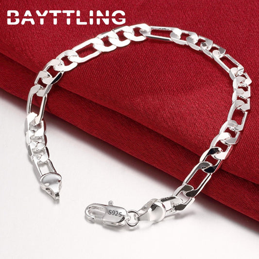 BAYTTLING 8 Inch 925 Sterling Silver 4MM/6MM Figaro Chain Bracelet For Woman Man Fashion Luxury Wedding Gift Jewelry