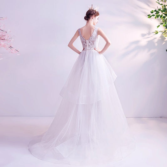 V-neck Wedding Dresses  Floor Length Sleeveless Backless Bridal Dress Vestido De Noiva