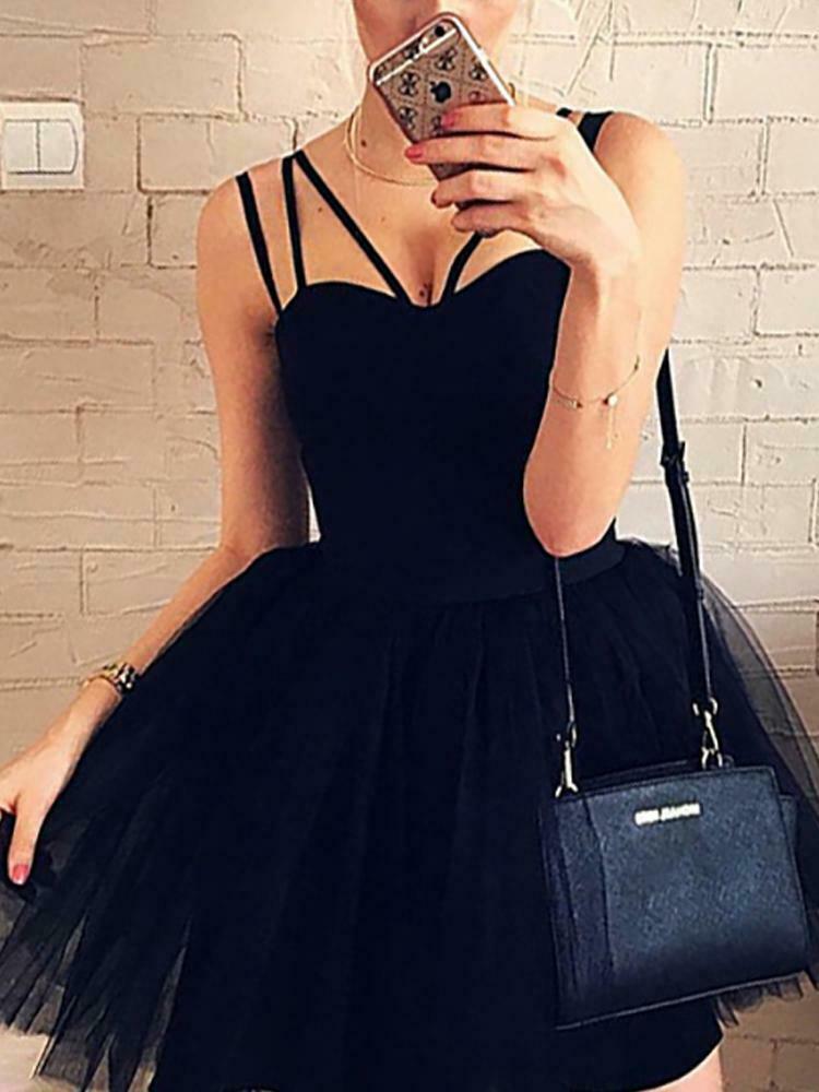 2020 New arrival saaghetti strap Ball gown  sexy Women Formal Strappy Short Tulle Tutu Dress Wedding Evening Party Prom