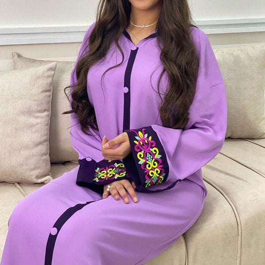 Muslim Autumn New 2021 Fashion Temperament Dress Embroidery Casual Loose African Splicing Long Sleeve Women's Europe America