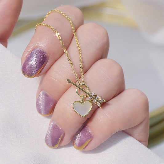 14k Real Gold Cupid's Arrow Love Shell Necklace for women Cute Delicate Zirconia Feminia Colar Minimalist Simple Jewelry Pendant