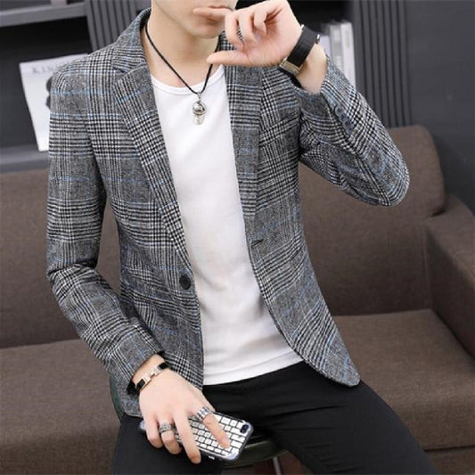 New leisure suit high quality men slim classic plaid suit jacket simple atmosphere handsome youth fashion western-style clothes